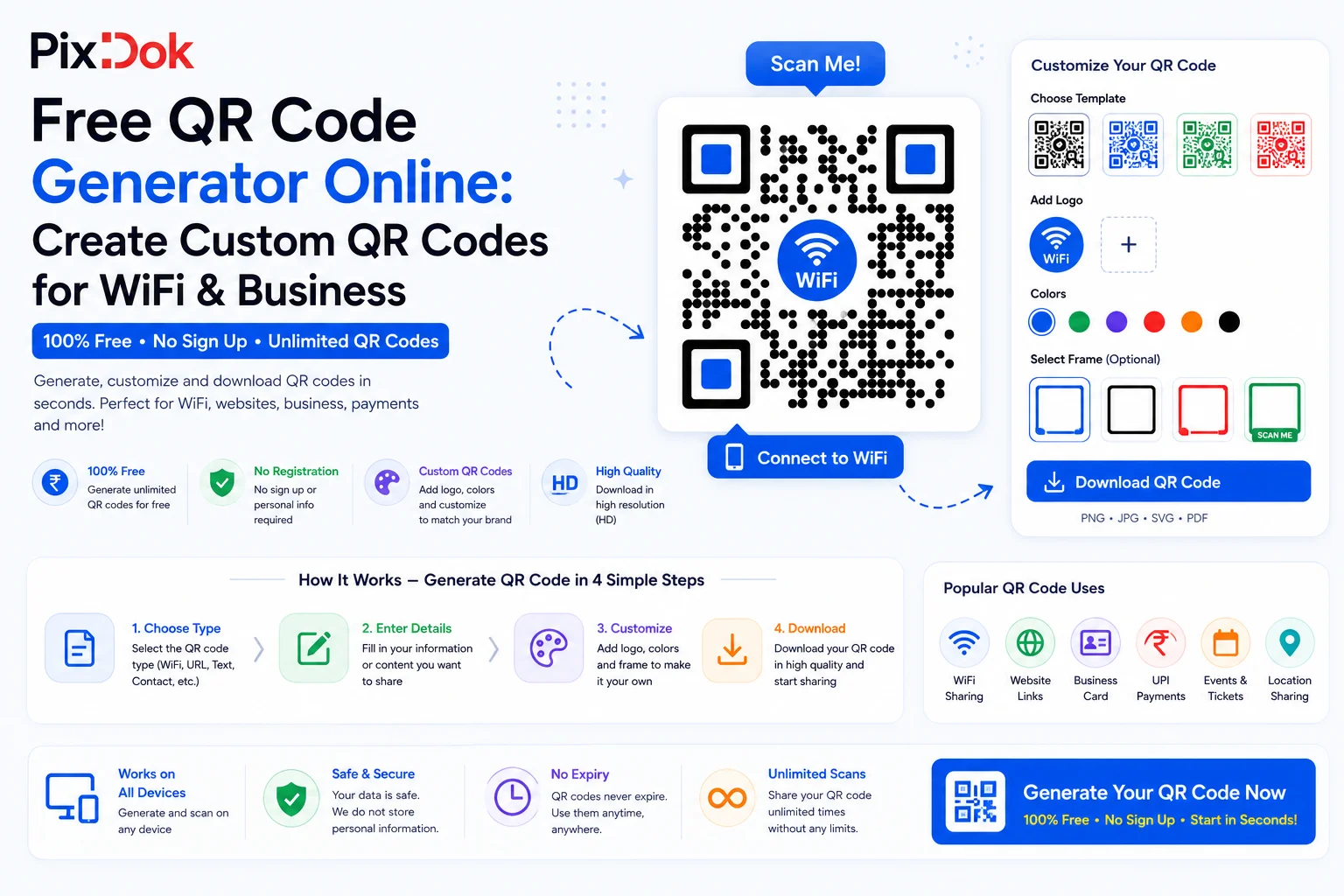 Free QR Code Generator Online: Create Custom QR Codes for WiFi & Business